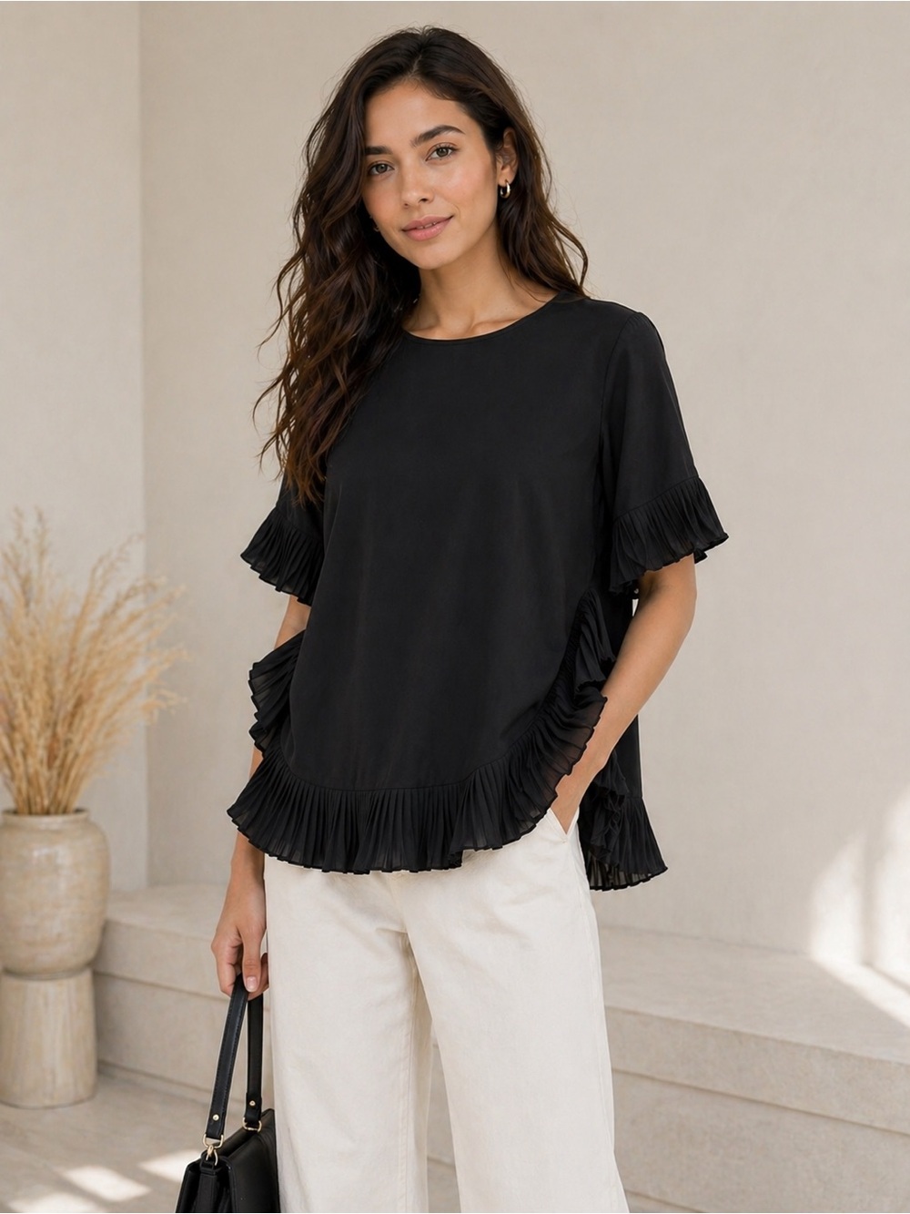 Carmen Marc Valvo NWOT Pleated Blouse